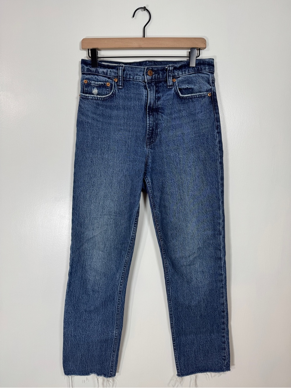 WJ532 {GAP} "Cheeky Straight Sky High" Blue Raw Hem Mom Jeans